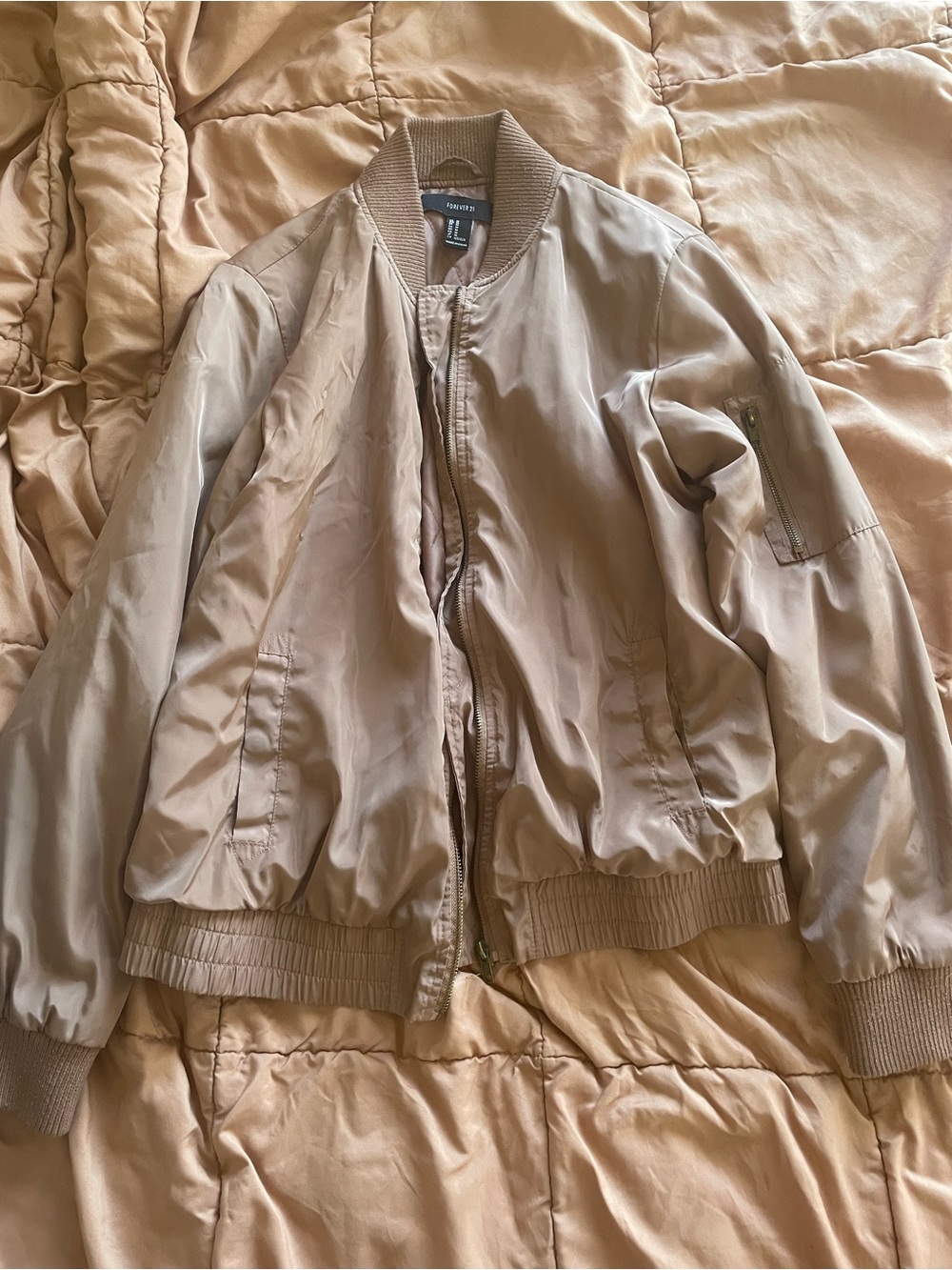 Forever 21 Women’s Tan Satin Bomber Jacket